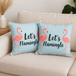 Set Of 2 Lush Decor Home 18" Flamingo Throw Pillows Coral & Aqua Polyester